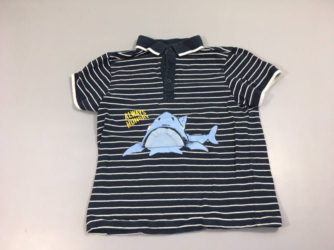 Polo m.c jersey bleu foncé rayé requin zip, moins cher chez Petit Kiwi