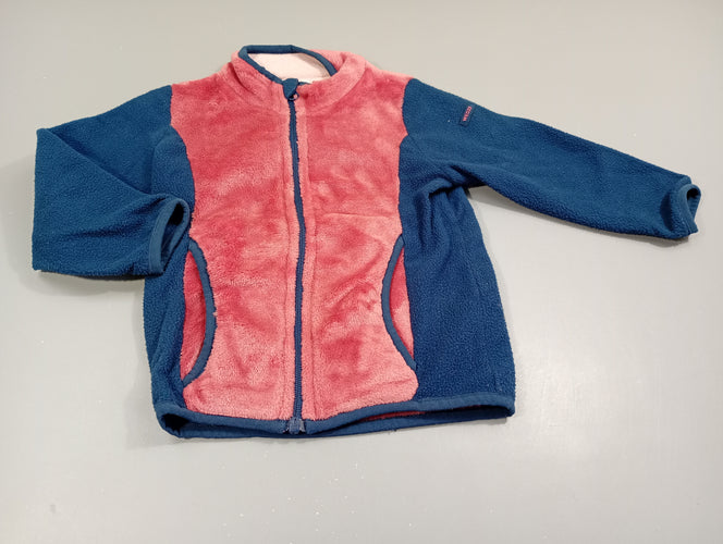 Gilet zippé rose et bleu marine bi-matière polar et duveteux, moins cher chez Petit Kiwi