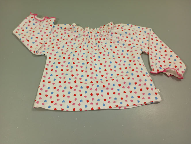 Blouse ml blanche , coeurs rose, bleu, rouge, moins cher chez Petit Kiwi