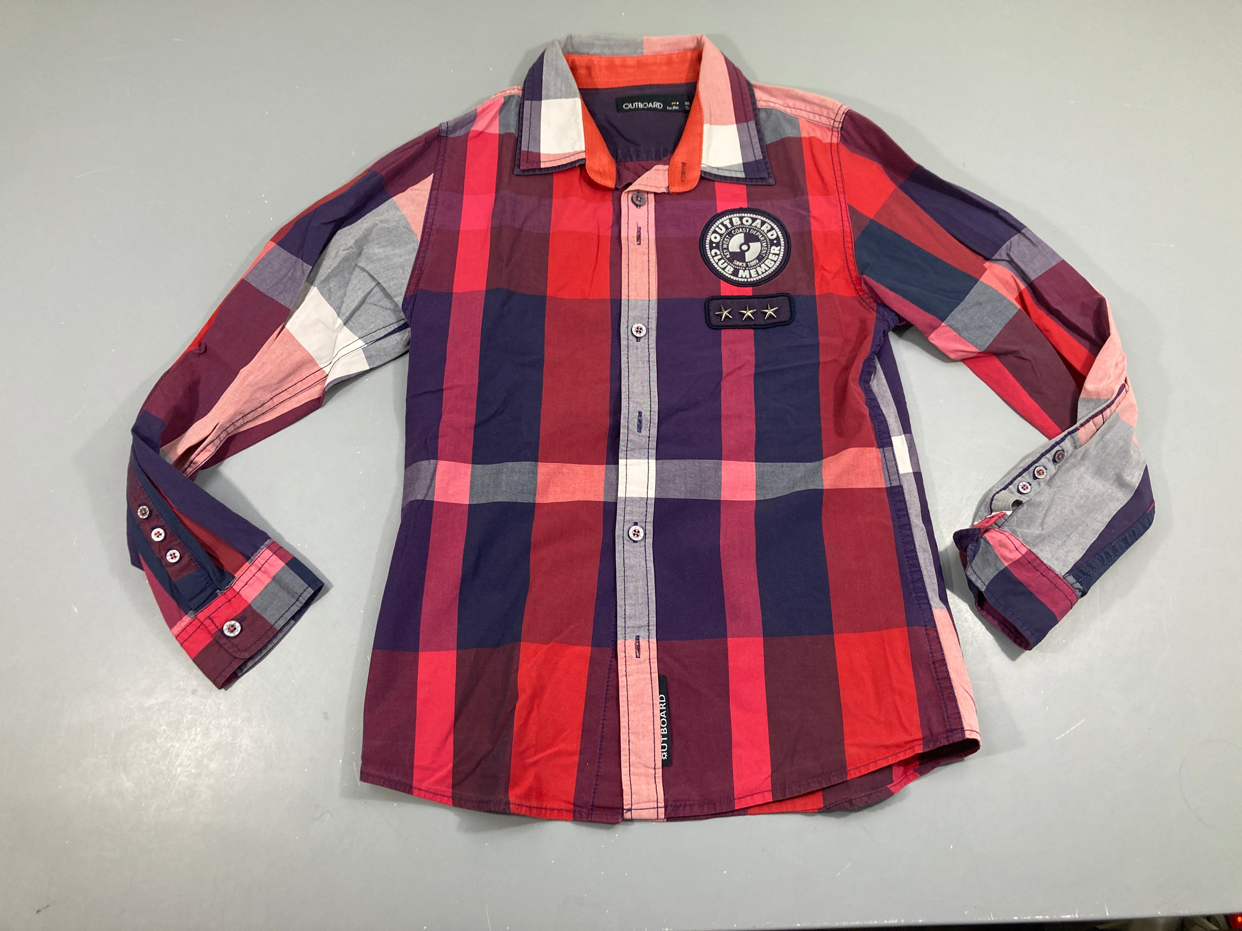 Chemise m.l à carreaux rouge-mauve