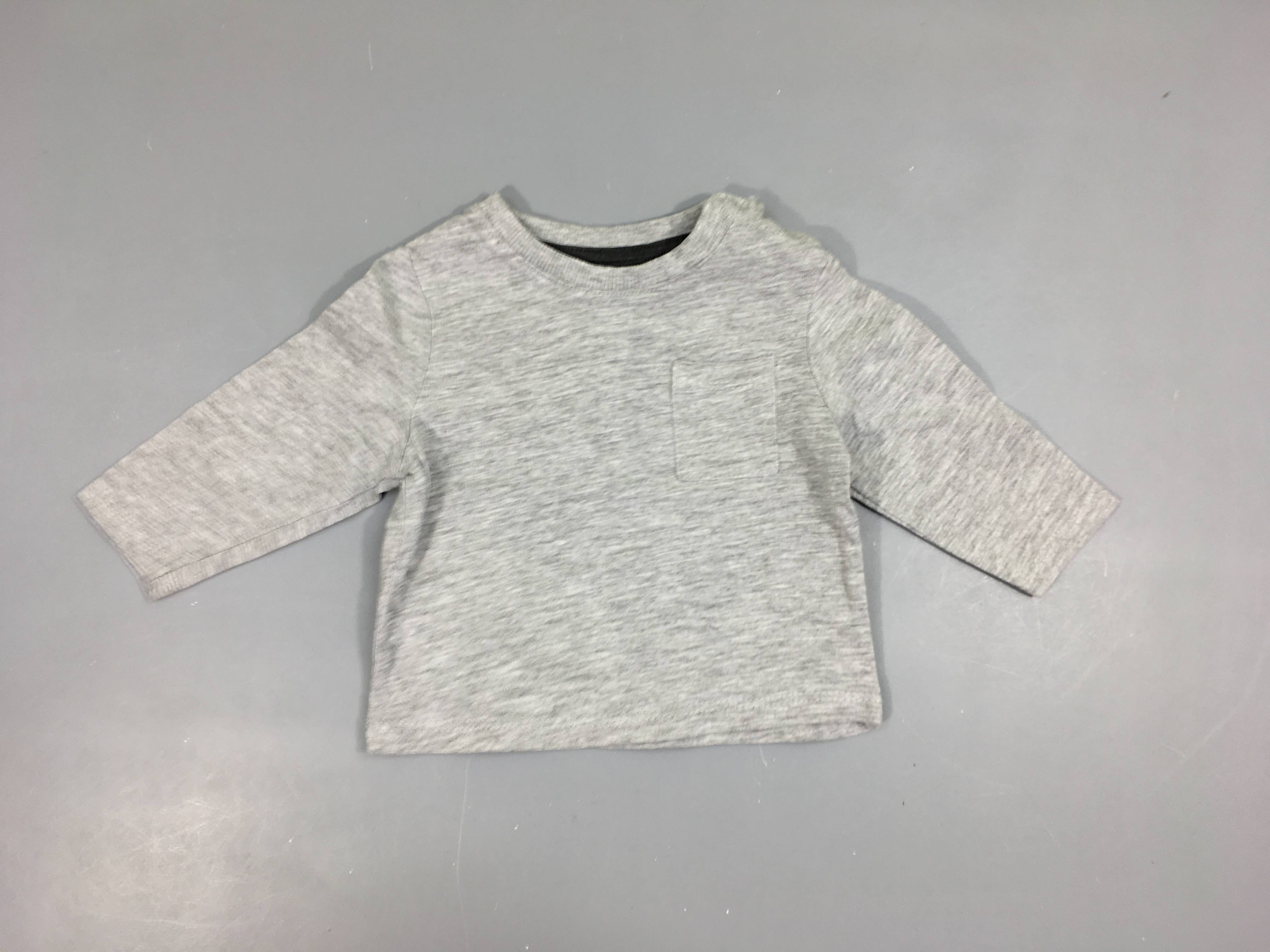 T-shirt m.l gris chiné flammé poche