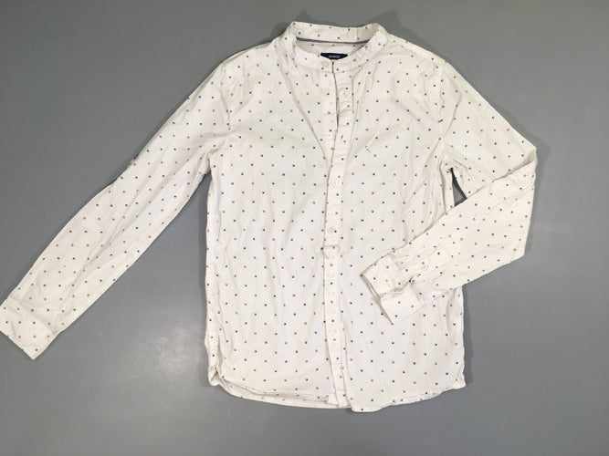 Chemise m.l col mao blanche motifs carré bleu-rouge, moins cher chez Petit Kiwi
