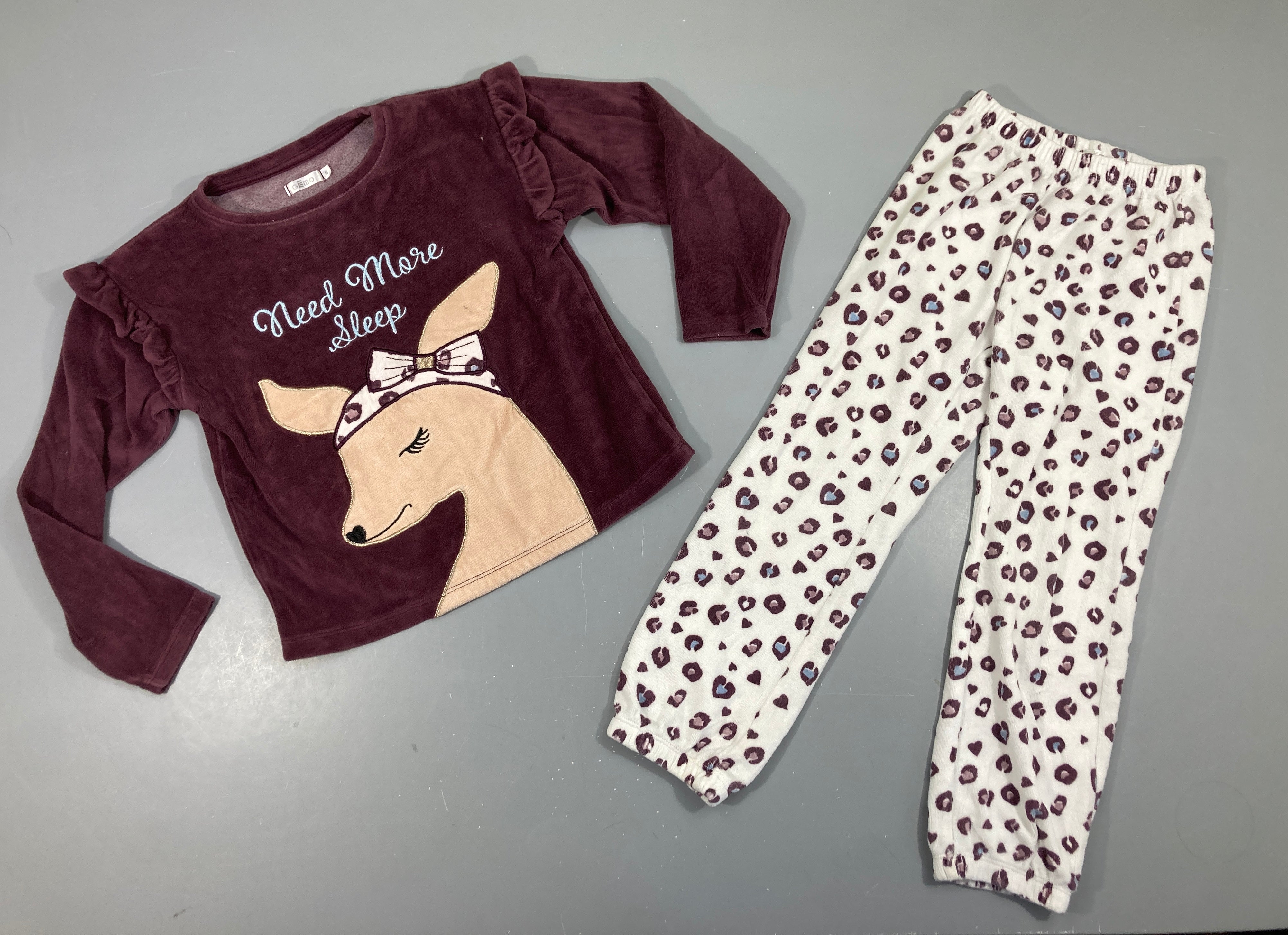 Pyjama 2pcs velours mauve-blanc Biche