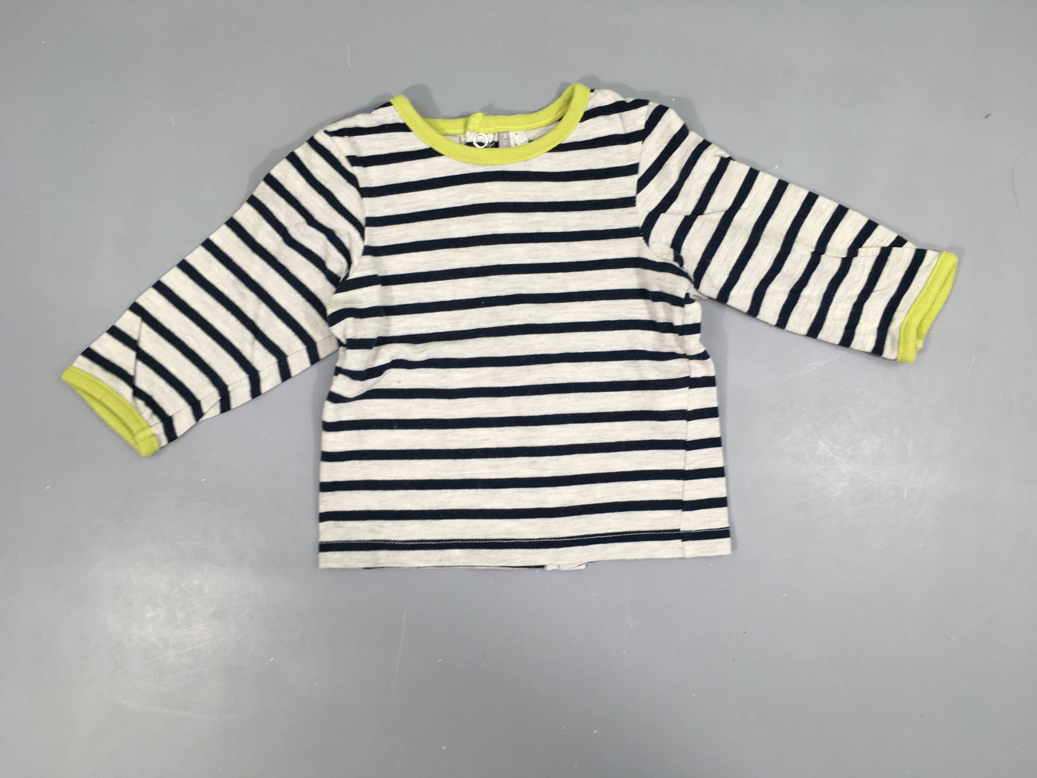 T-shirt m.l gris chiné rayé bleu foncé pressions au dos