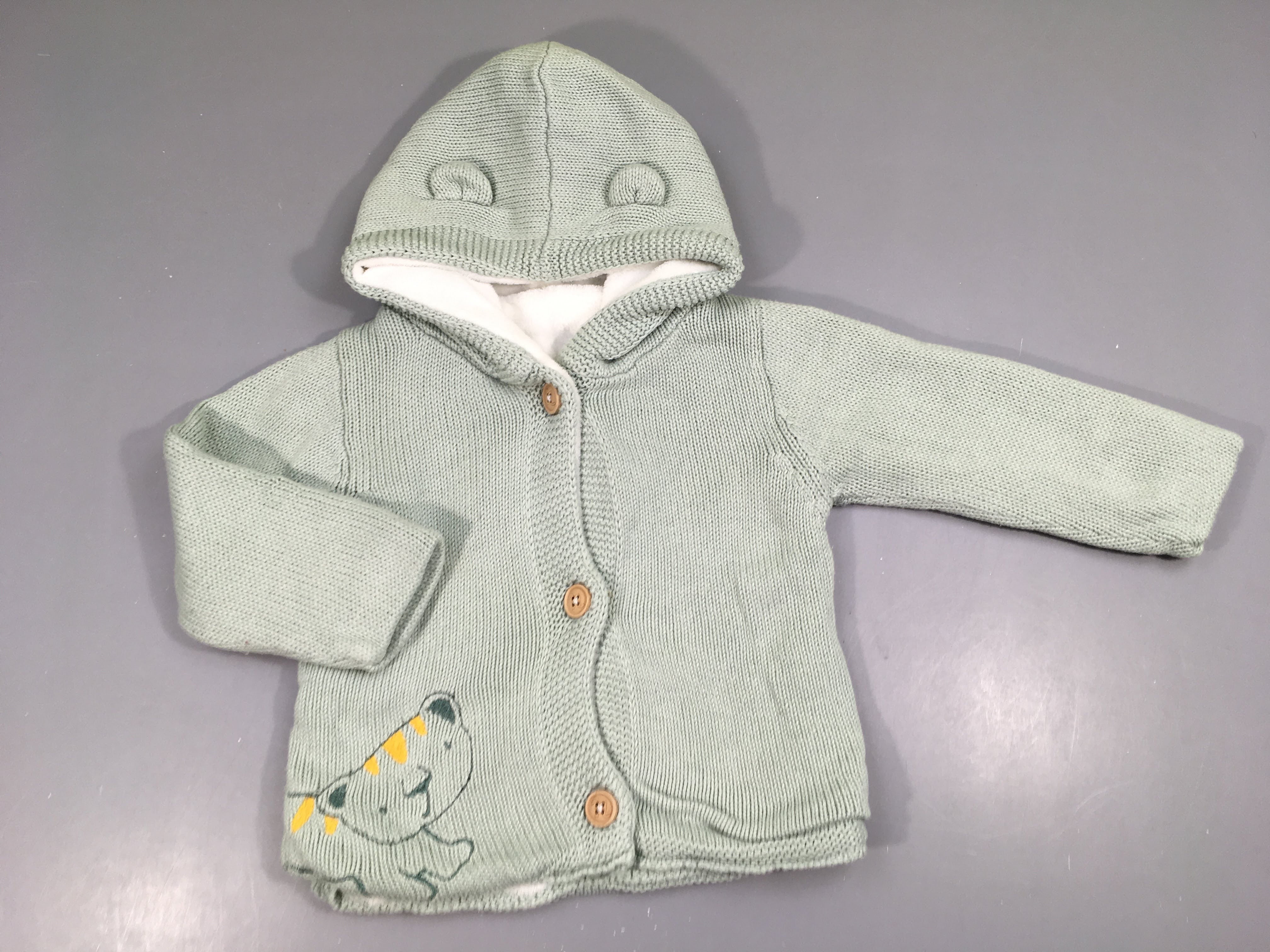 Gilet chaud mailles menthe pâle à capuche doublé velours félin