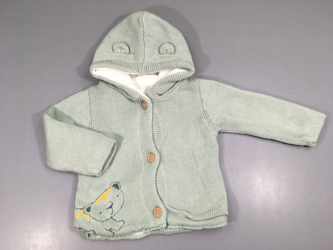 Gilet chaud mailles menthe pâle à capuche doublé velours félin, moins cher chez Petit Kiwi