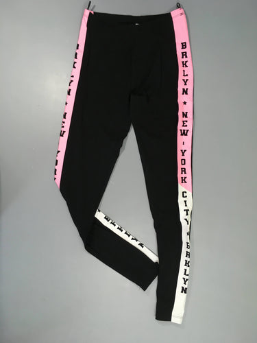 Legging de sport noir bandes rose-blanche latérales New York, moins cher chez Petit Kiwi