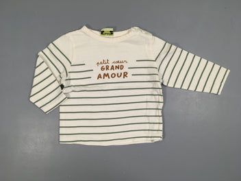 T-shirt m.l écru rayé vert Grand amour