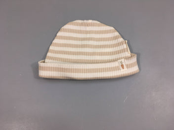 Bonnet jersey côteléblanc rayé beige légèrement bouloché Little Dutch