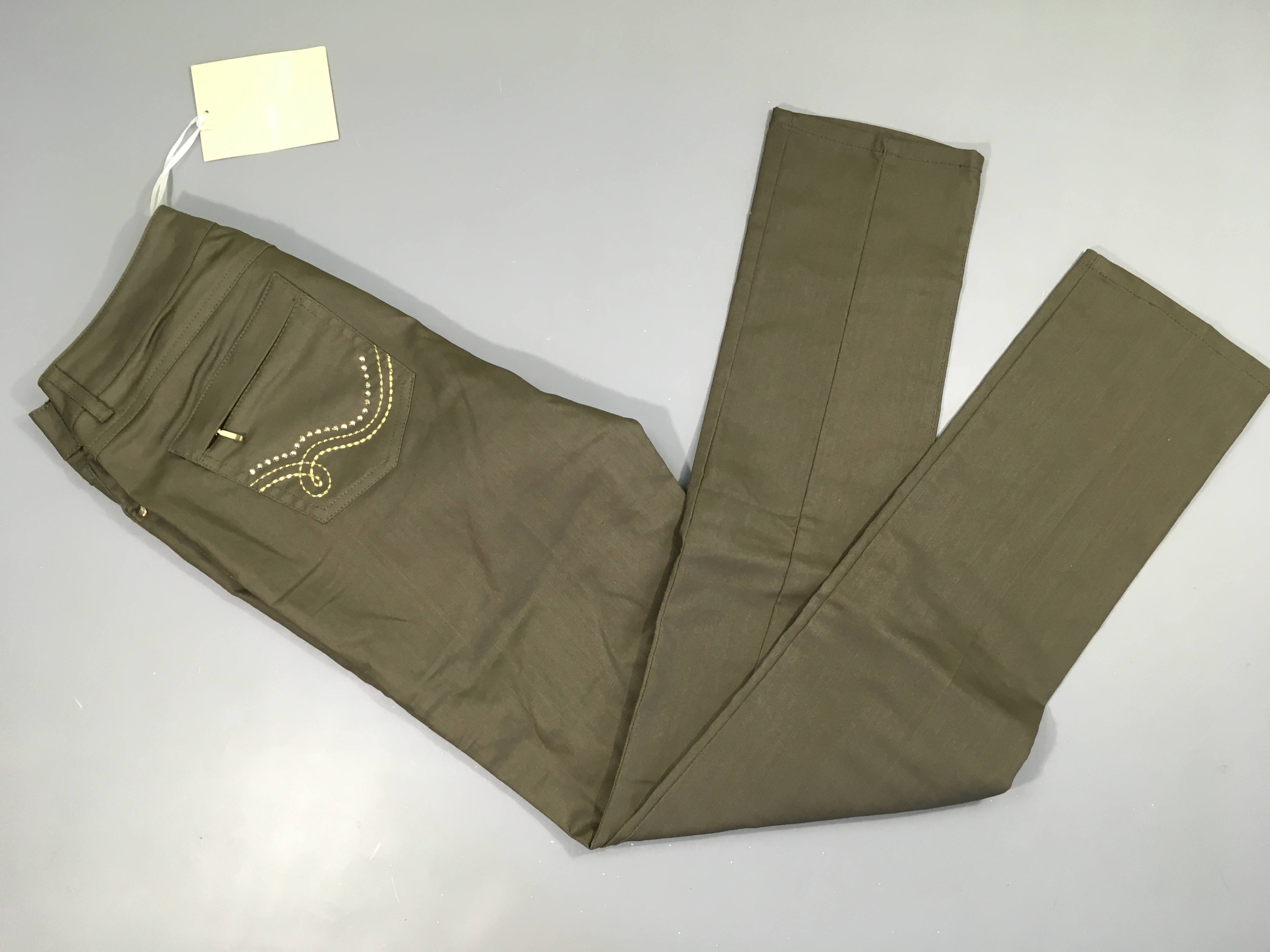 Neuf-Pantalon kaki enduit strass 36