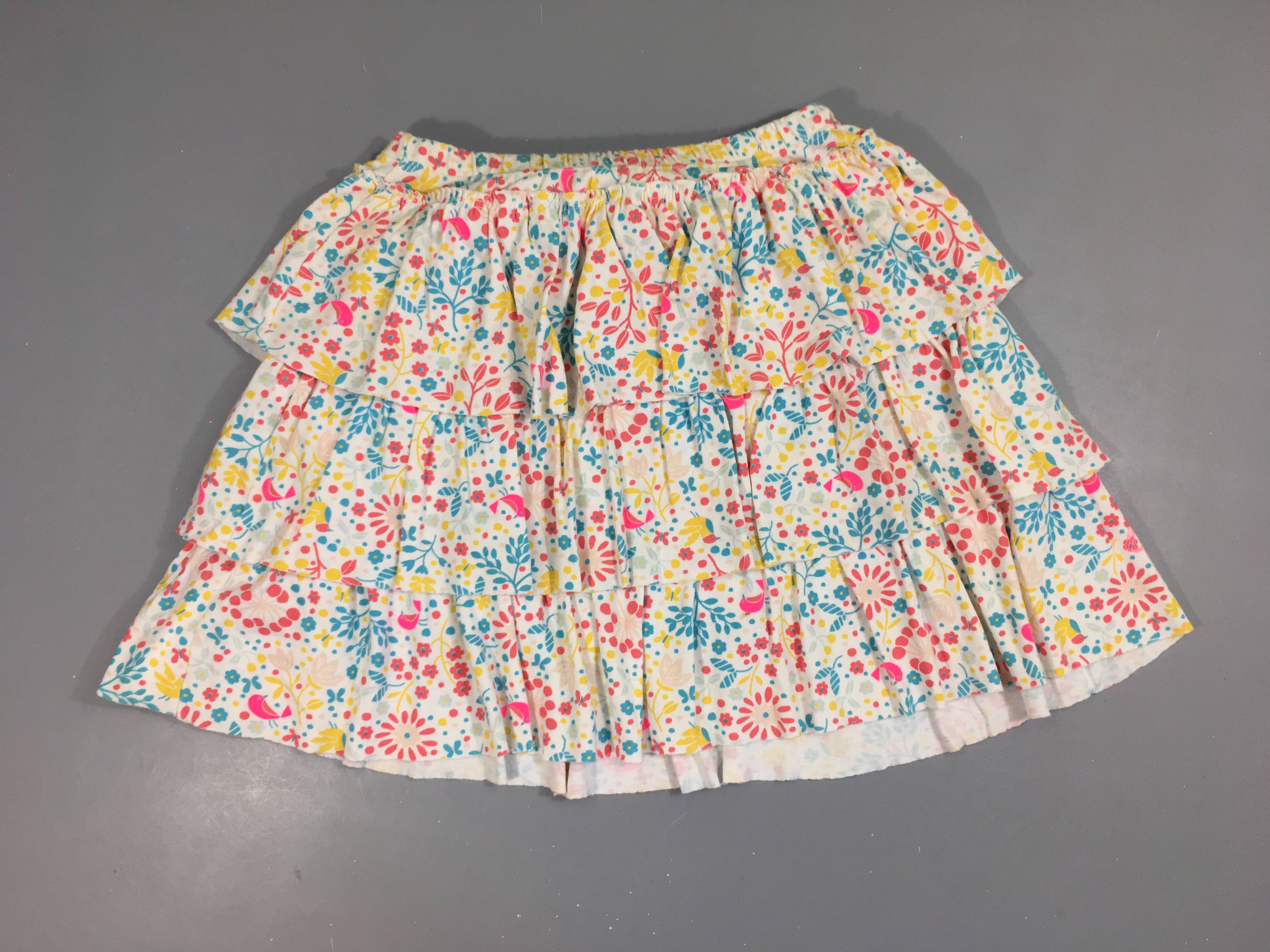 Jupe jersey blanche fleurs bleues-jaune-rose