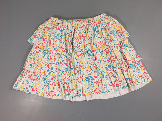 Jupe jersey blanche fleurs bleues-jaune-rose, moins cher chez Petit Kiwi