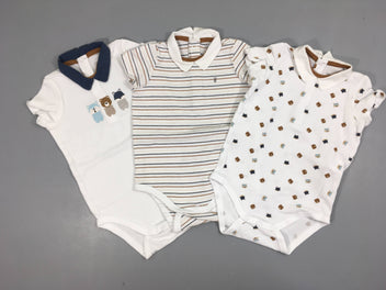 3 Bodies m.c col polo blanc/rayé brun animaux
