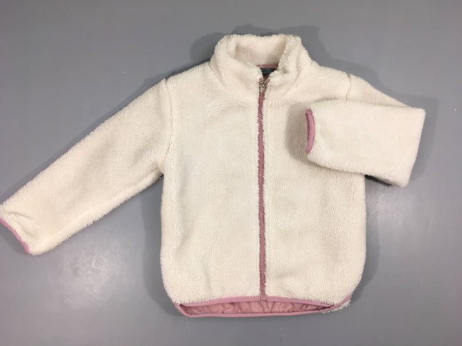 Gilet peluche zippé blanc tirette rose, moins cher chez Petit Kiwi