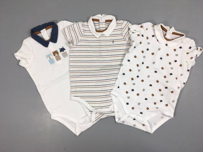 3 Bodies m.c col polo blanc/rayé brun animaux, moins cher chez Petit Kiwi