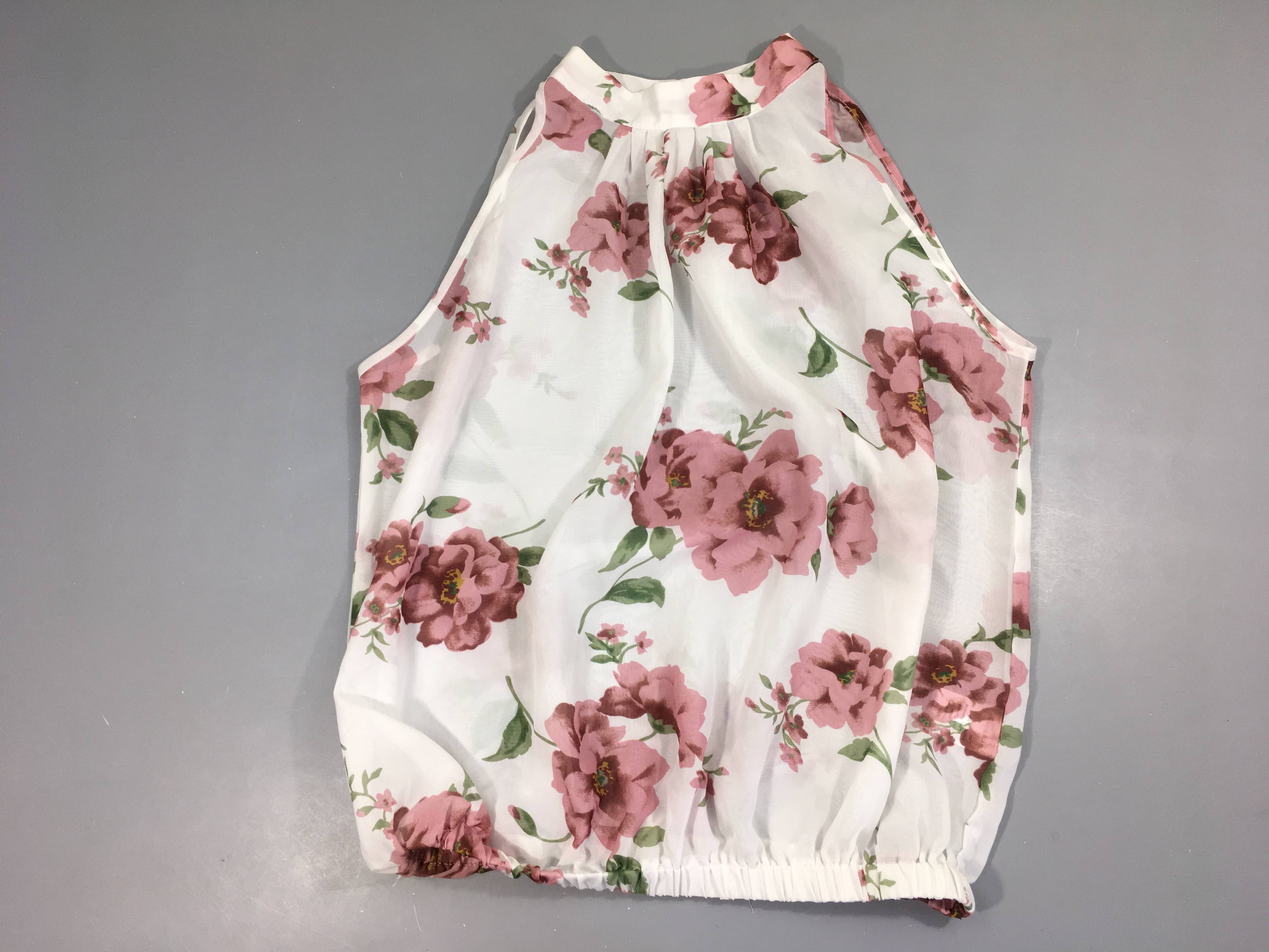 Blouse écru fleurie rose