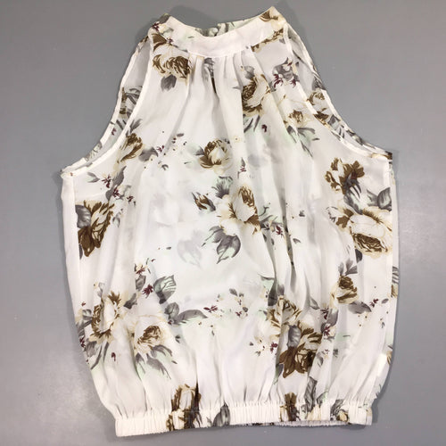 Blouse écru fleuri brun beige 38, moins cher chez Petit Kiwi
