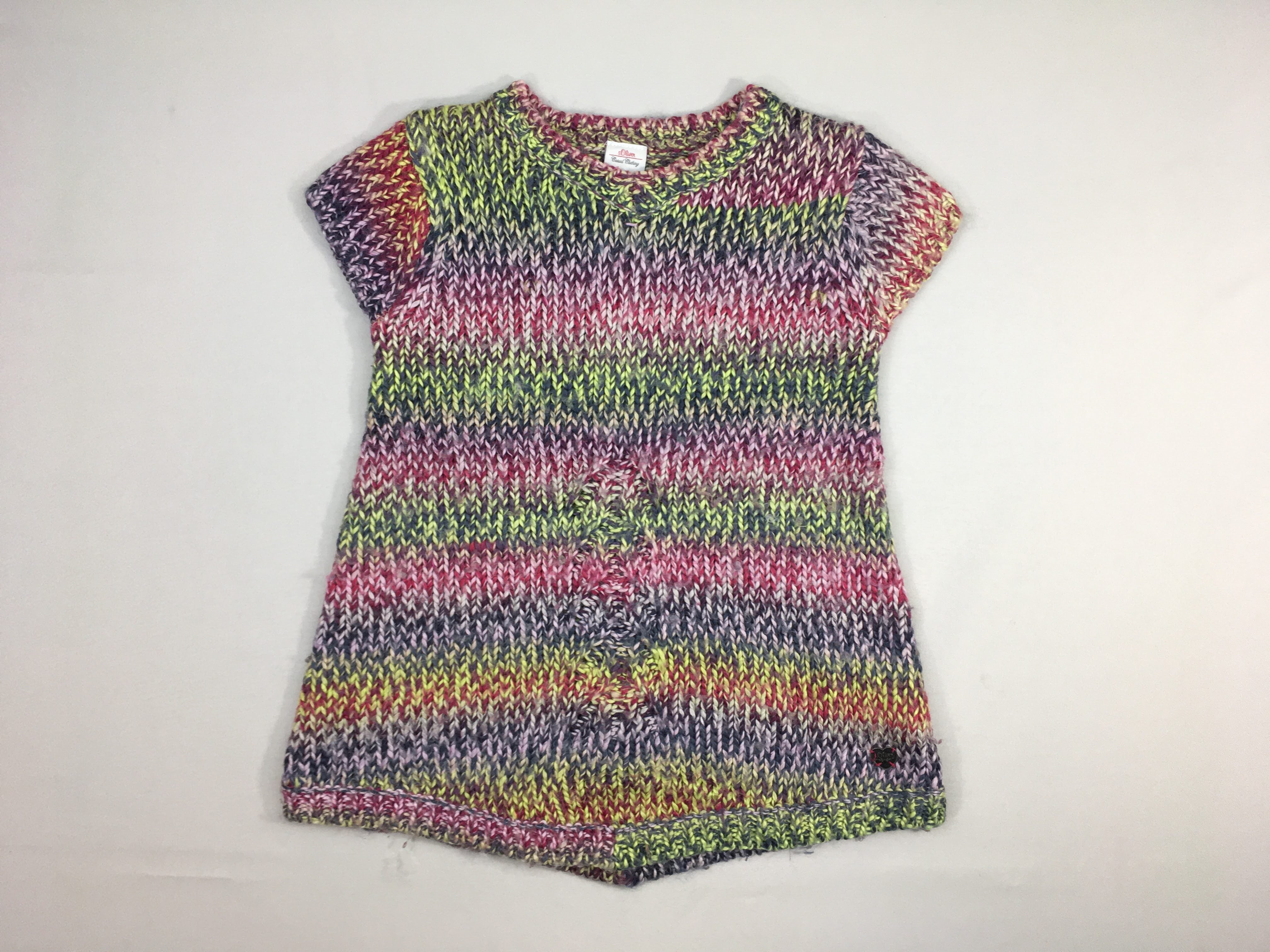 Tunique pull m.c rose/jaune chiné, 15% laine