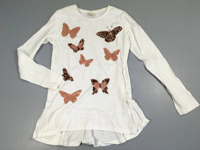 T-shirt m.l blanc flammé papillons sequins, moins cher chez Petit Kiwi