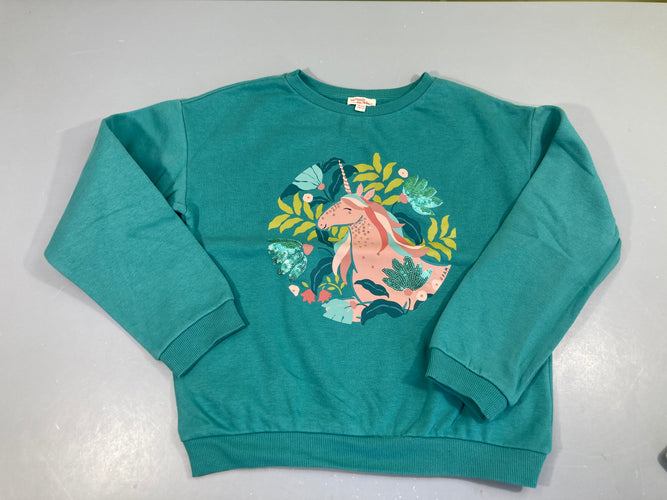 Sweat vert motif licorne et sequins, moins cher chez Petit Kiwi