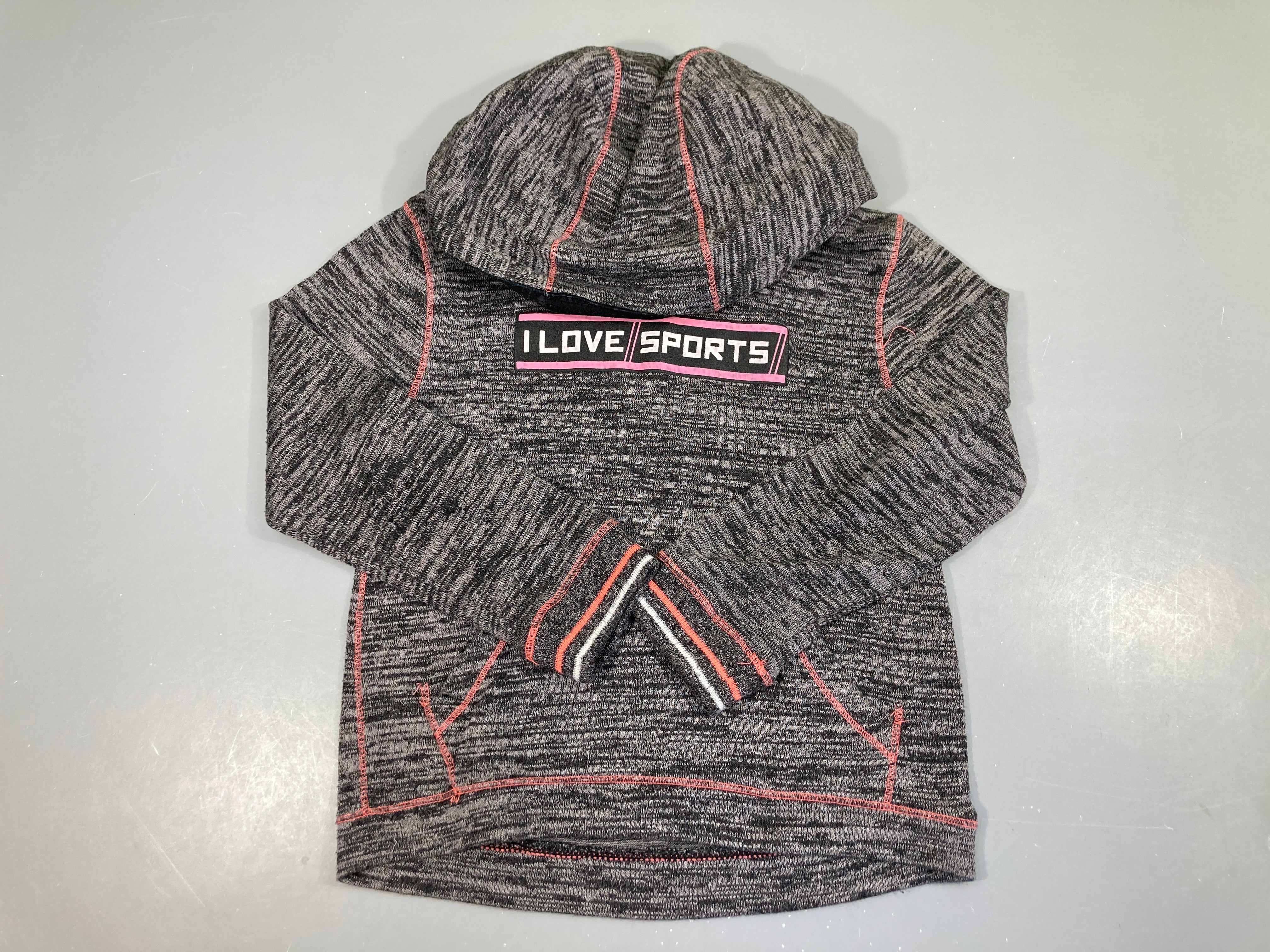 Sweat à capuche jersey chiné gris, I love sports