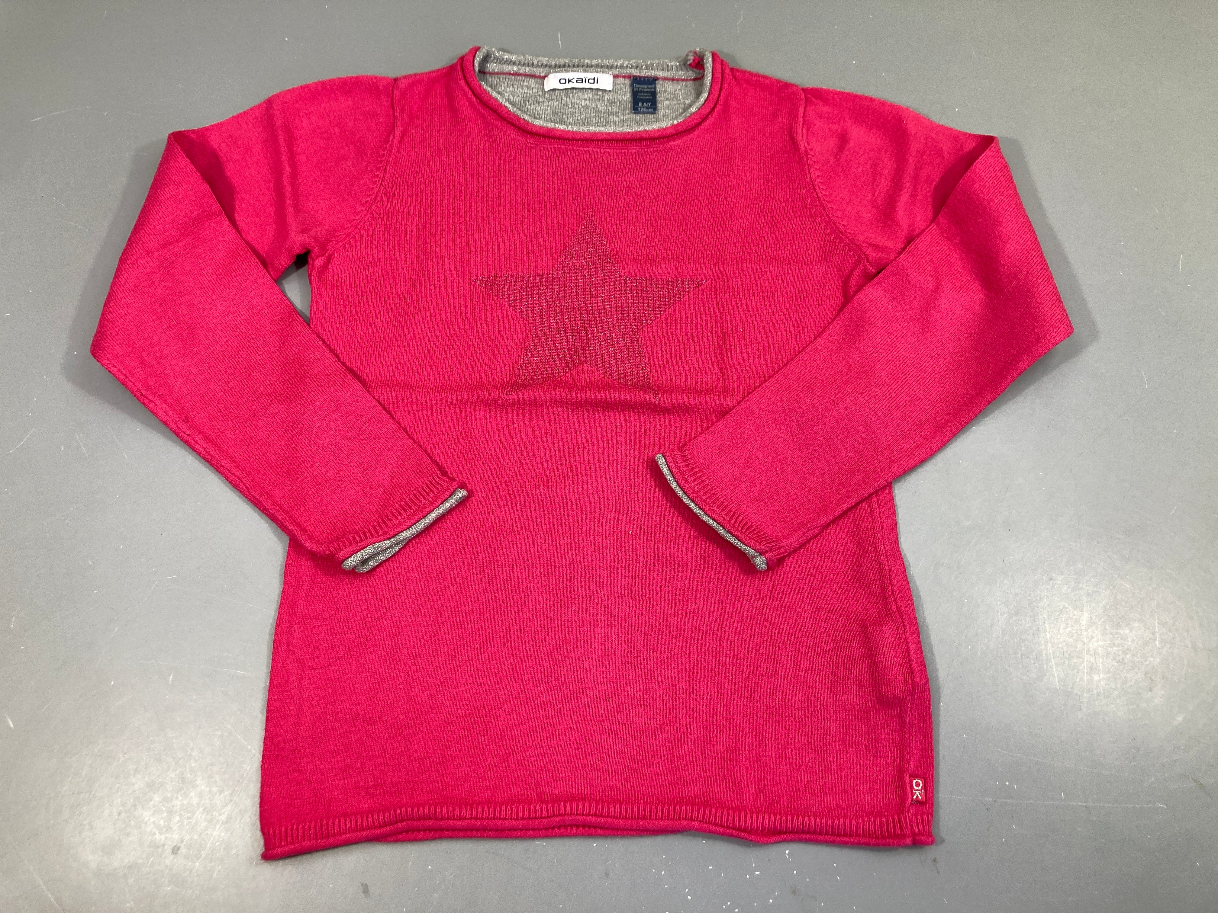 Pull m.l coton rose vif avec étoile