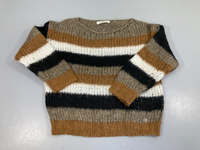 Pull m.l grosse maille rayures brun/blanc/noir, KOCCA, moins cher chez Petit Kiwi