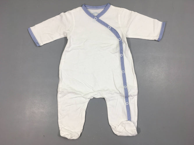 Pyjama jersey blanc bord rayé bleu, moins cher chez Petit Kiwi