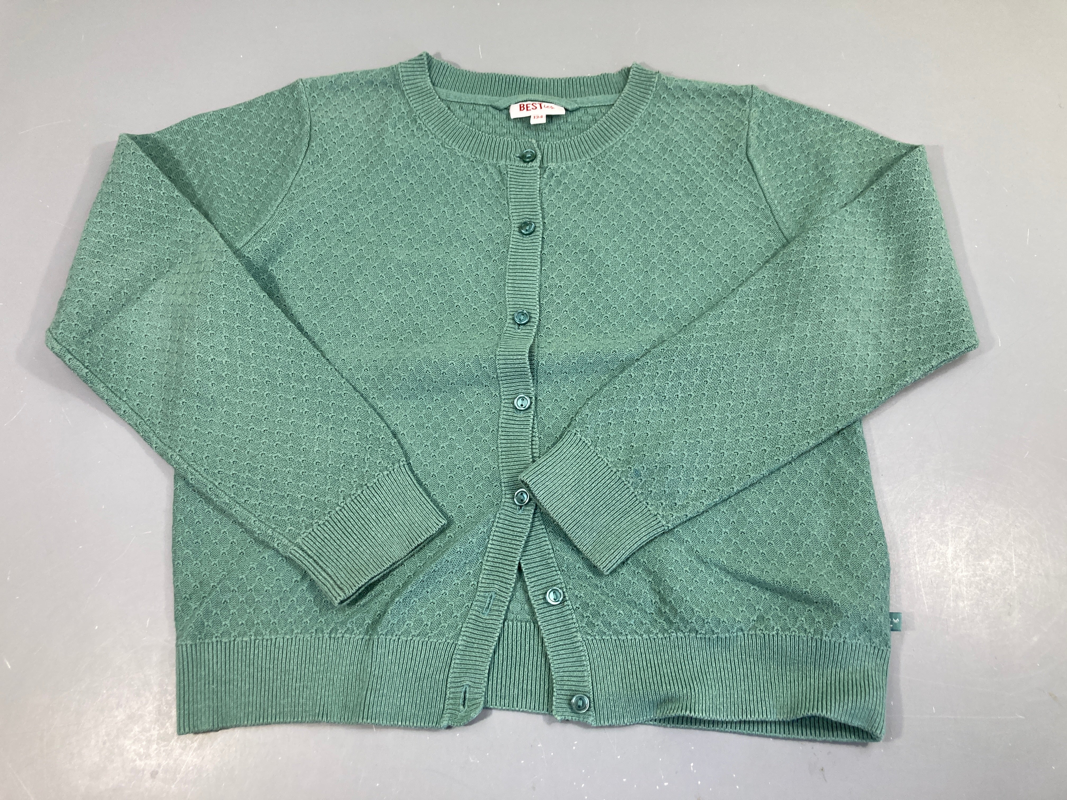 Gilet boutons vert d'eau ajouré