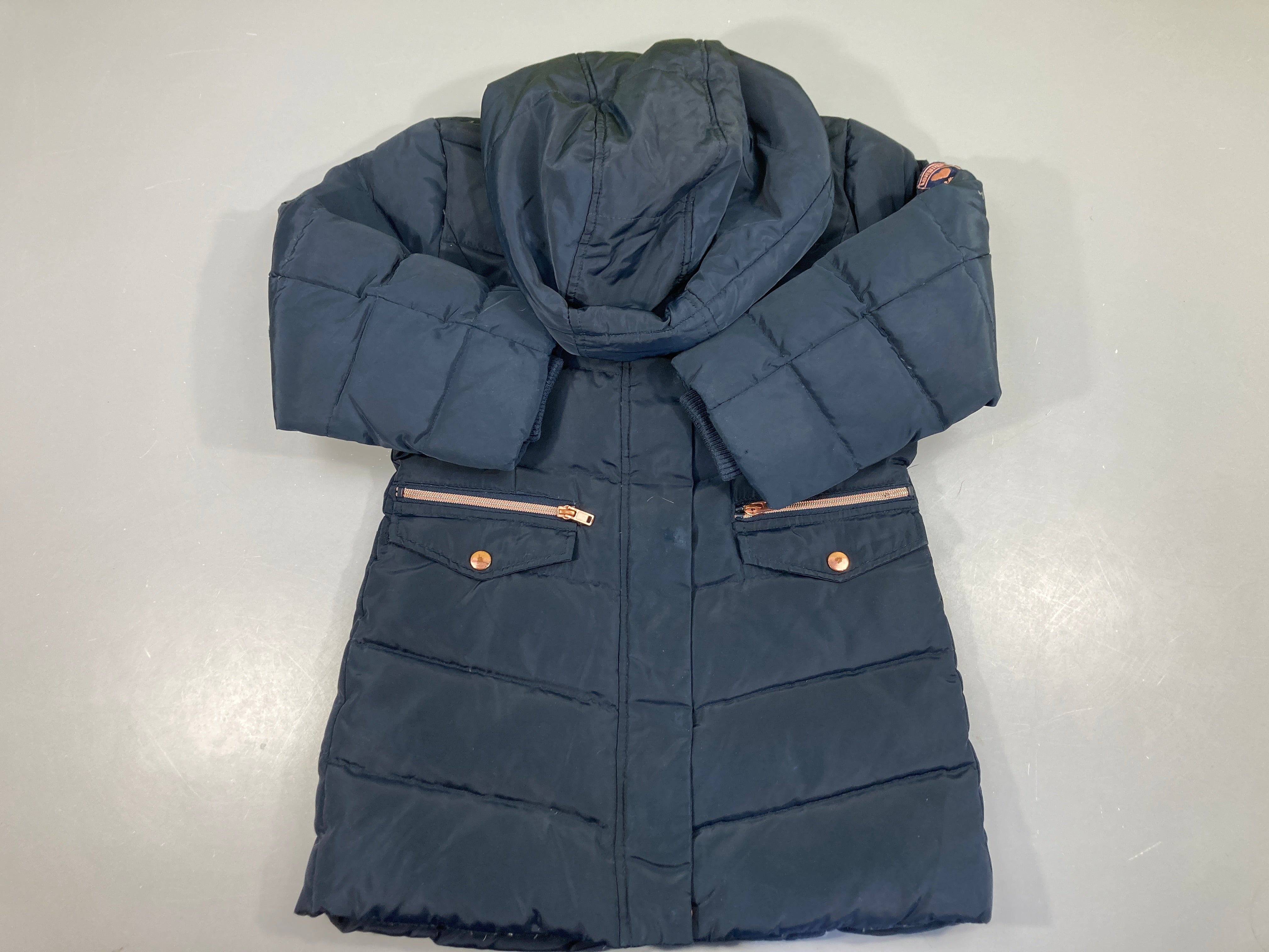 Doudoune longue à capuche amovible bleu foncé