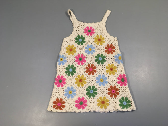 Robe fines bretelles crochet écru fleurs, moins cher chez Petit Kiwi