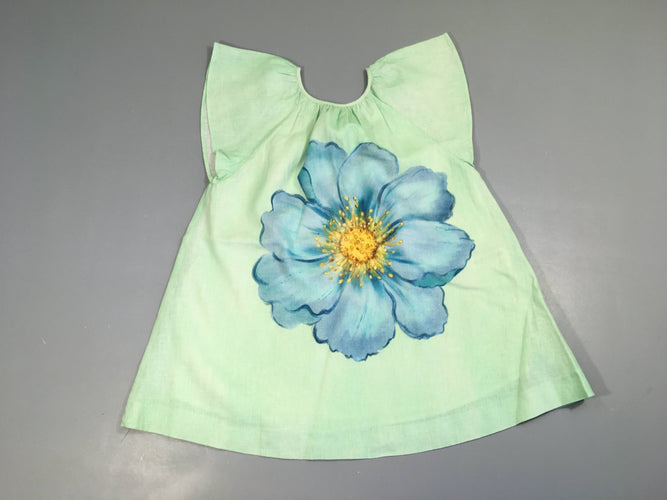 Robe m.c coton vert fleur, moins cher chez Petit Kiwi