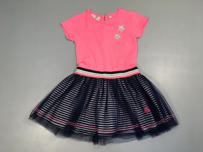 Robe m.c jersey rose vif étoiles bas tulle bleu marine rayé, moins cher chez Petit Kiwi