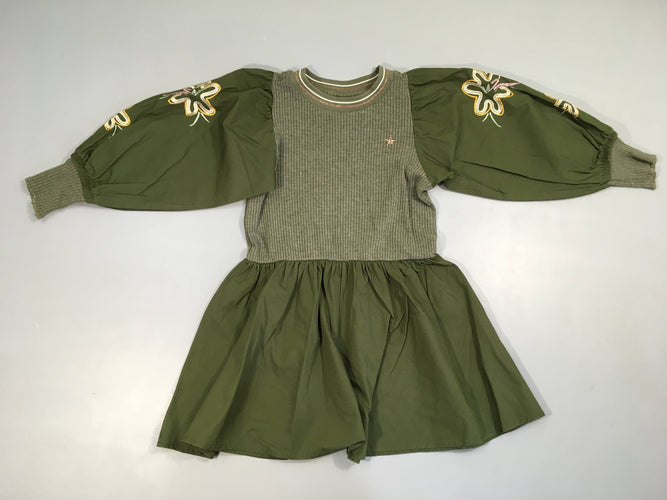 Robe m.l kaki, molleton vert chiné bas et manches coton, Like Flo, moins cher chez Petit Kiwi