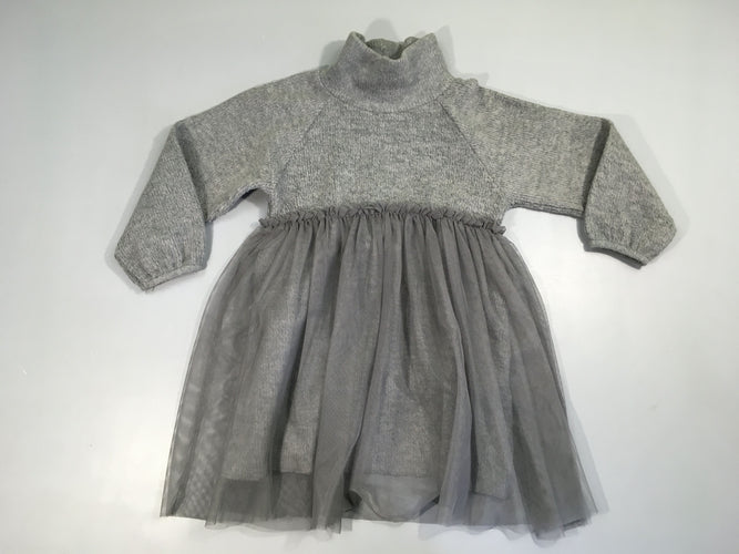 Robe m.l gris duveteux bas tulle gris, moins cher chez Petit Kiwi