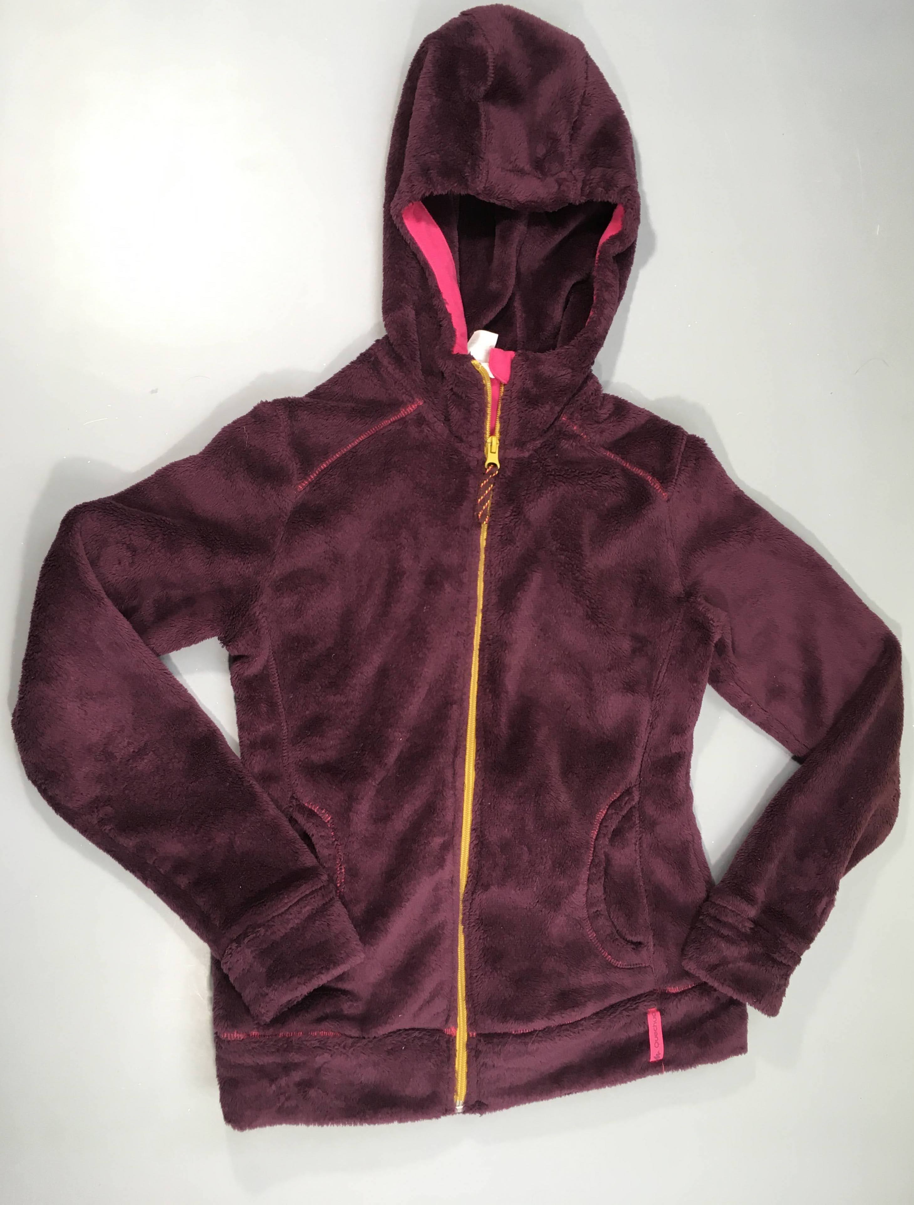 Sweat zippé à capuche velours mauve