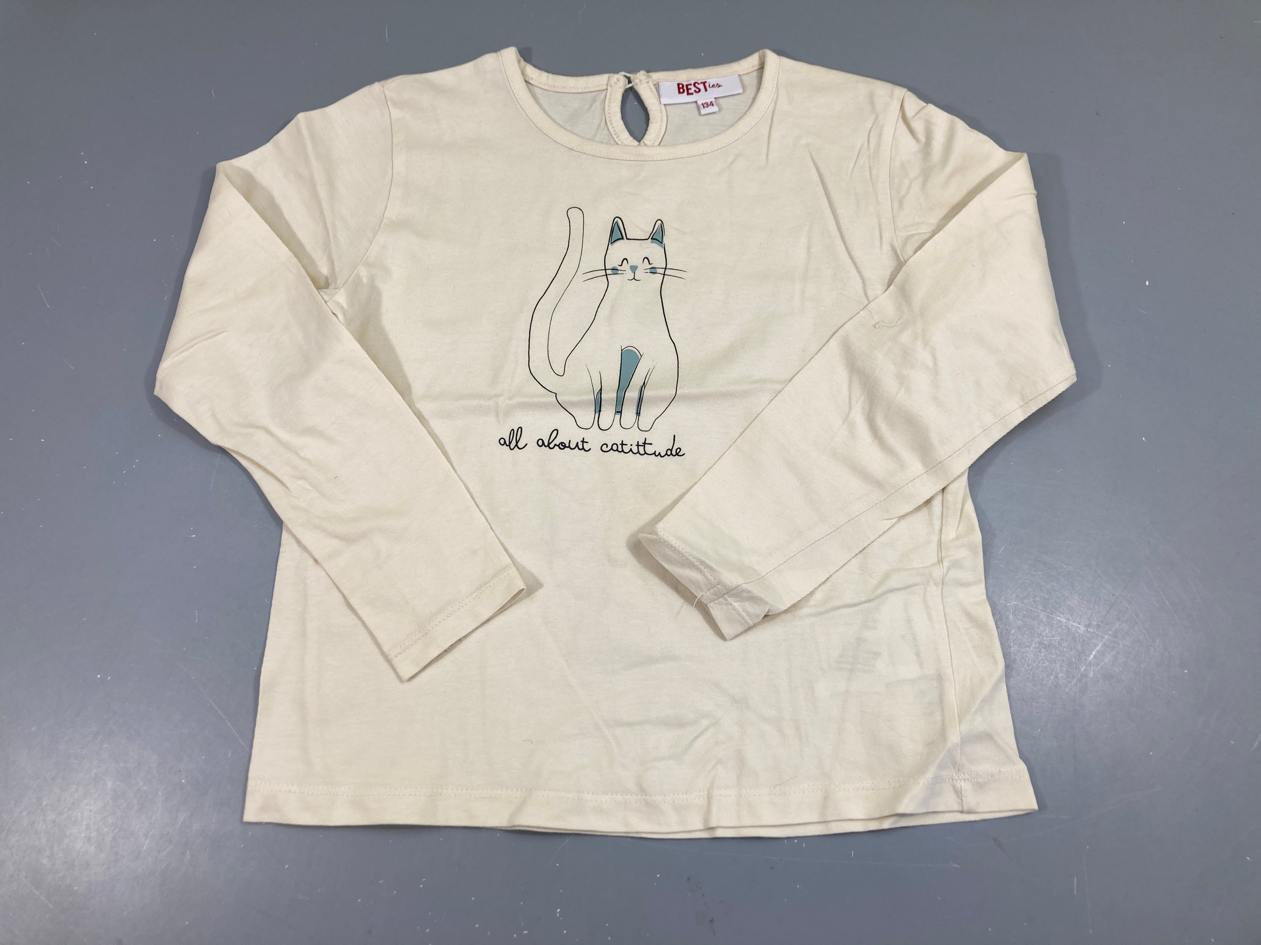 T-shirt m.l jersey écru, chat
