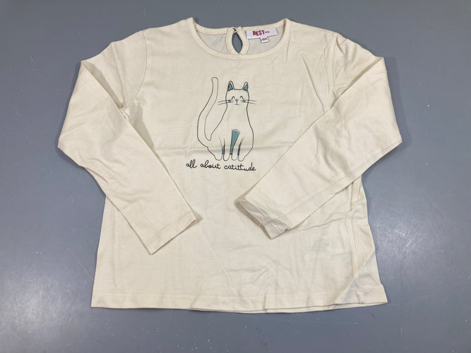 T-shirt m.l jersey écru, chat, moins cher chez Petit Kiwi