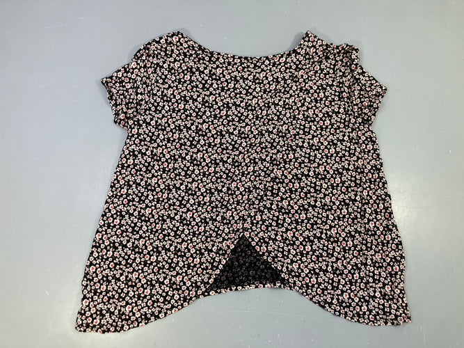 Blouse m.c noire fleurie, partie dorsale à rabats, moins cher chez Petit Kiwi