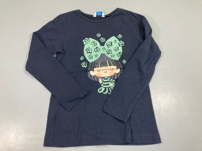 T-shirt m.l jersey bleu foncé, fille avec noeud, moins cher chez Petit Kiwi