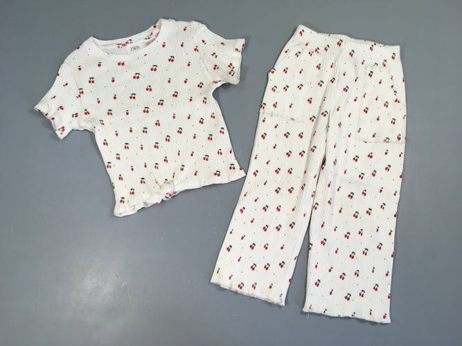 T-shirt m.c côtes blanc cerises + Pantalon, moins cher chez Petit Kiwi