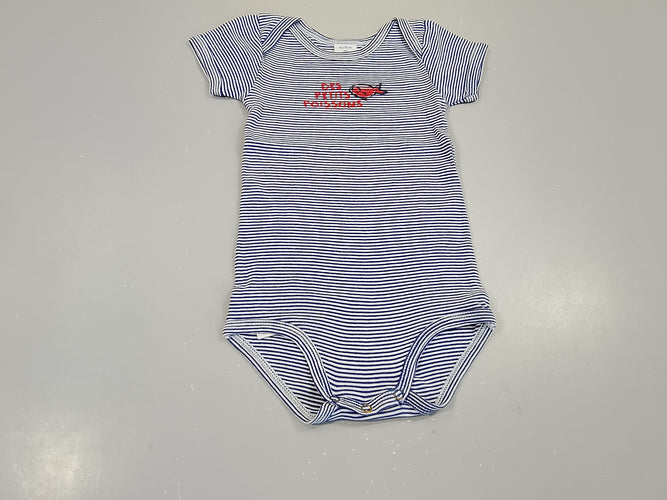 Body m.c rayé bleu et blanc  " des petits poissons", moins cher chez Petit Kiwi