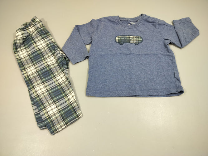 Pyjama 2pcs jersey bleu chiné skate dessous à carreaux bleu,blanc,..., moins cher chez Petit Kiwi
