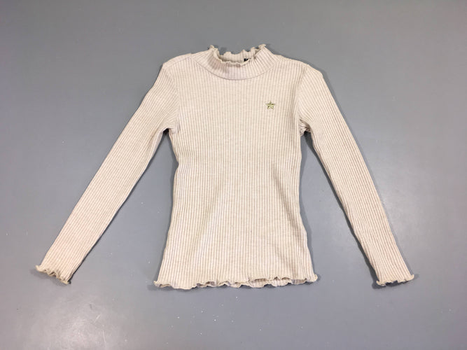 T-shirt col roulé côtes beige irisé étoile dorée, Like Flo, moins cher chez Petit Kiwi