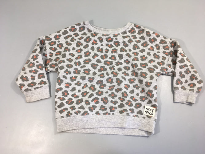 Sweat gris chiné léopard, légèrement bouloché, moins cher chez Petit Kiwi