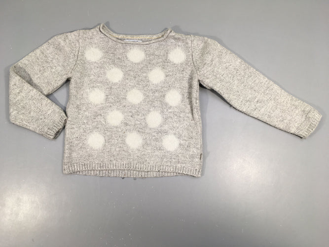 Pull gris chiné pois blanc, ,8% alpaga, moins cher chez Petit Kiwi