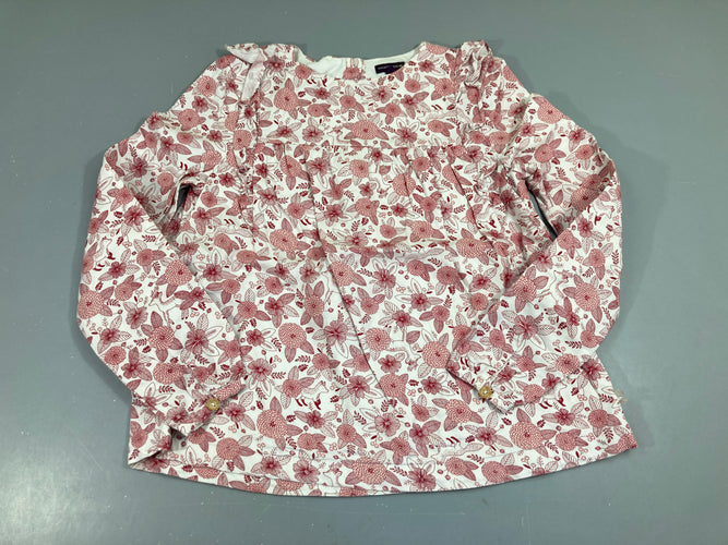 Blouse m.l coton blanc fleurs rouge/rose, moins cher chez Petit Kiwi