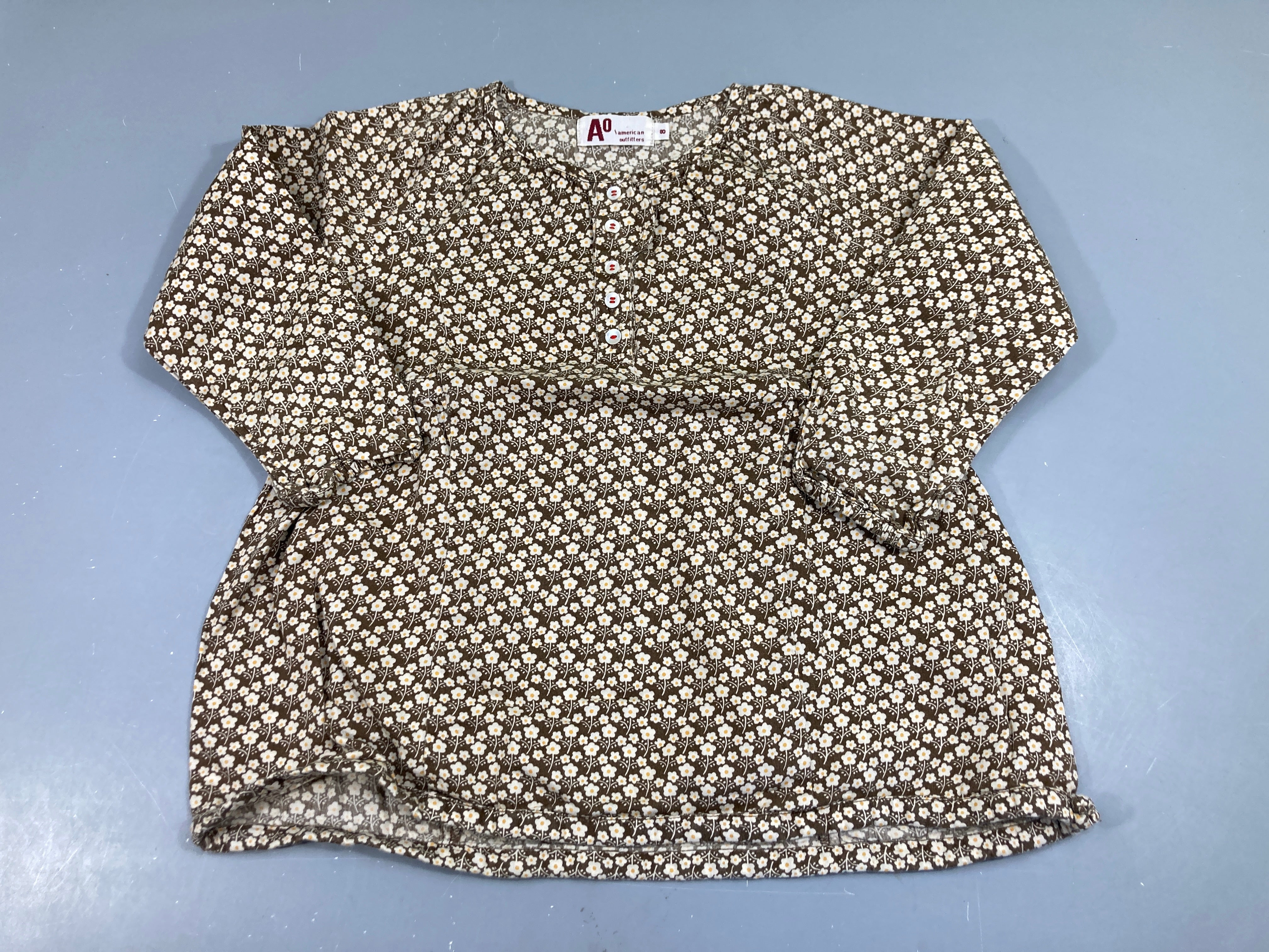 Blouse m.l coton brun fleurs ecru