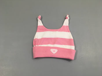 Bonnet jersey rose rayé blanc poisson noeuds, T2