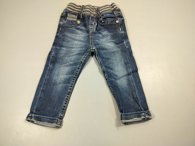 Jeans, effet délavé taille élastique bleu marine rayé doré, motifs étoiles  98% coton, 2% élasthanne, moins cher chez Petit Kiwi